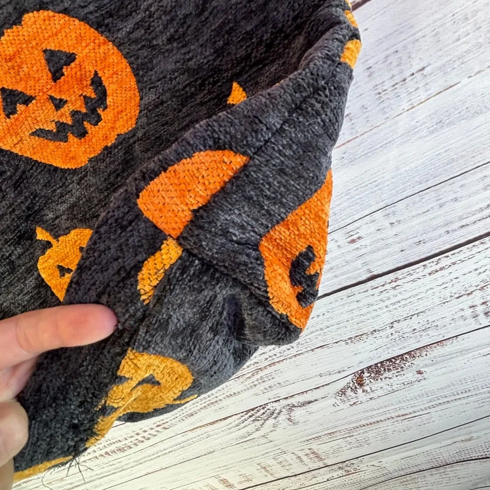 Tote Bag Black Orange Chenille Pumpkin Halloween Kitsch Spooky Jack O Lantern